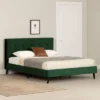 Queen Flam Upholstered Complete Platform Bed Dark Green - South Shore