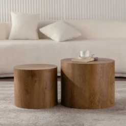 2-Piece Nesting Round Coffee Table Set,Modern Wooden Drum End Tables,Space Saving Accent Tables For Living Room Bedroom-Baofuwish -Baxton Studio Sale Shop GUEST 17a8dd74 688f 4e17 b0dc 1395438d30d2