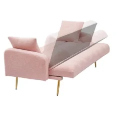 Aukfa 69"Convertible Sofa Bed With Teddy Fabric & Gold Legs - Modern Futon Couch Includes 2 Pillows, For Living Room/Bedroom -Baxton Studio Sale Shop GUEST 17f53248 325c 47db 8fe8 d21c614312ab