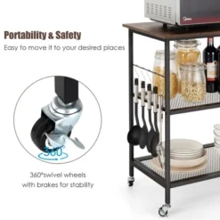 Costway 3-Tier Kitchen Serving Cart Utility Standing Microwave Rack W/ Hooks 15 Costway 3-Tier Kitchen Serving Cart Utility Standing Microwave Rack W/ Hooks -Baxton Studio Sale Shop GUEST 18180d72 dc1f 408f bf0d d701a6962460