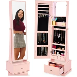 Best Choice Products 360 Swivel Standing Mirrored Jewelry Cabinet, LED-Lit Makeup Organizer W/ Mirror -Baxton Studio Sale Shop GUEST 188dc48d ab98 4172 9f22 05a8a76ae106