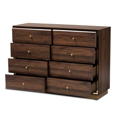 Cormac Wood And Metal 8 Drawer Dresser Walnut Brown/Gold - Baxton Studio 1 Cormac Wood And Metal 8 Drawer Dresser Walnut Brown/Gold - Baxton Studio