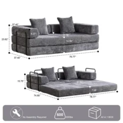 Whisen Sectional Compression Sofa Bed & Floor Futon Couch With Convertible Folding Design, Pillows And Armrests -Baxton Studio Sale Shop GUEST 18cd6d3d bbf1 4f3c bf64 c9e5242a1b88
