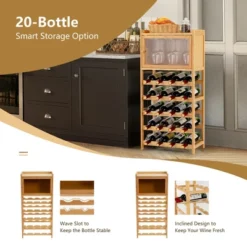 Costway 20-Bottle Bamboo Wine Rack Cabinet Freestanding Display Shelf W/ Glass Hanger -Baxton Studio Sale Shop GUEST 18e92e6b 5d12 46d0 8049 2f3458b36c7f