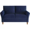 Dunleith Modern Contemporary Velvet Tufted Loveseat In Blue And Walnut - Lexicon