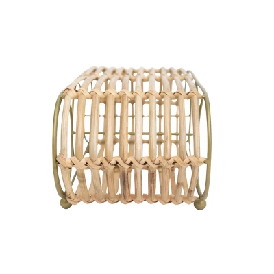 Wrapped Brass Metal & Rattan Wine Bottle Holder - Foreside Home & Garden 2 Wrapped Brass Metal & Rattan Wine Bottle Holder - Foreside Home & Garden - Image 2