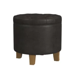 Round Storage Ottoman Faux Leather - HomePop