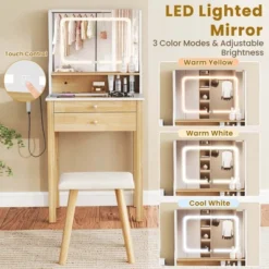 Costway Small Vanity Desk Set With Adjustable LED Lighted Mirror And Power Outlets White -Baxton Studio Sale Shop GUEST 19fb37fa 29ae 4b98 ba9a d9b32cfca4c3