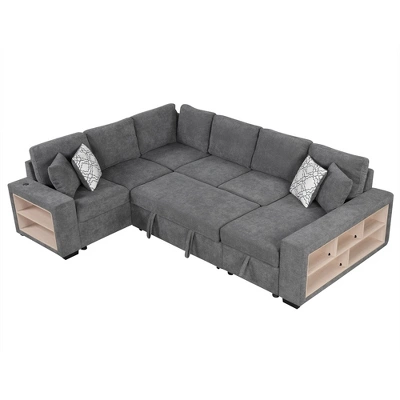 NicBex Modern 109" Pull Out Sofa Bed Chenille Convertible Sleeper Sofa With Storage Chaise And USB Ports For Living Room 6 NicBex Modern 109" Pull Out Sofa Bed Chenille Convertible Sleeper Sofa With Storage Chaise And USB Ports For Living Room - Image 6