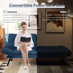 Dyonery 71" Futon Sofa Bed,Cozy Convertible Loveseat Sleeper, Linen Fabric Couch With Adjustable Back & Arms For Living Room, Guest Room - Light Gray -Baxton Studio Sale Shop GUEST 1a31a3b5 3287 4f90 80fc 2fd424de52dd