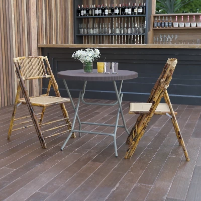 Emma And Oliver 2.6-Foot Round Brown Rattan Plastic Folding Table - Outdoor Event Table 1 Emma And Oliver 2.6-Foot Round Brown Rattan Plastic Folding Table - Outdoor Event Table