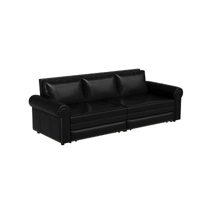 NicBex 93.7" Multi-Functional Sofa Bed Pull-out 3-in-1 Faux Leather Convertible Sleeper Sofa With Nailhead Trim & Rolled Arm For Living Room 4 NicBex 93.7" Multi-Functional Sofa Bed Pull-out 3-in-1 Faux Leather Convertible Sleeper Sofa With Nailhead Trim & Rolled Arm For Living Room - Image 4