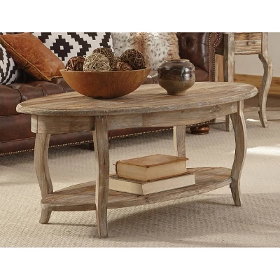 Alaterre Furniture 48" Oval Coffee Table Driftwood Rust: Farmhouse Style, Wood Shelf, For Living Room 2 Alaterre Furniture 48" Oval Coffee Table Driftwood Rust: Farmhouse Style, Wood Shelf, For Living Room - Image 2