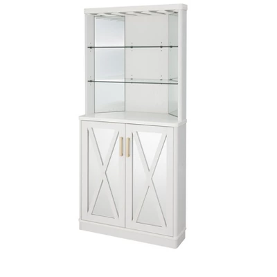 Home Source Grey Wash Corner Bar Cabinet With Mirrored Panels 10 Home Source Grey Wash Corner Bar Cabinet With Mirrored Panels - Image 10