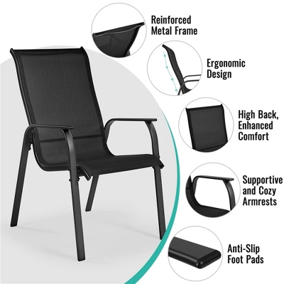 Yaheetech Set Of 2 Outdoor Texteline Stackable Dining Chairs With Backrest/ Armrests For Garden, Lawn, Porch, Backyard Pool 3 Yaheetech Set Of 2 Outdoor Texteline Stackable Dining Chairs With Backrest/ Armrests For Garden, Lawn, Porch, Backyard Pool - Image 3