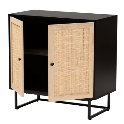 Declan Wood And Natural Rattan 2 Door Storage Cabinet Espresso Brown/Black - Baxton Studio 2 Declan Wood And Natural Rattan 2 Door Storage Cabinet Espresso Brown/Black - Baxton Studio - Image 2