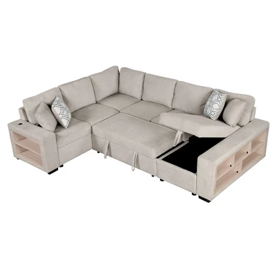 NicBex Modern 109" Pull Out Sofa Bed Chenille Convertible Sleeper Sofa With Storage Chaise And USB Ports For Living Room 5 NicBex Modern 109" Pull Out Sofa Bed Chenille Convertible Sleeper Sofa With Storage Chaise And USB Ports For Living Room - Image 5