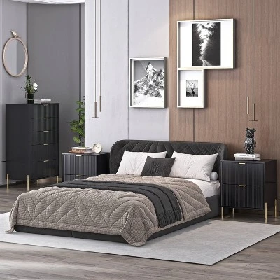 Festivo 3pc Modern Elegance 2 Drawer Nightstands And 5 Drawer Chest Set Black 1 Festivo 3pc Modern Elegance 2 Drawer Nightstands And 5 Drawer Chest Set Black