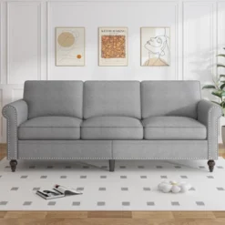 Mjkone Linen Fabric Modern 3-Seater Sofa Couch With Rivet Design -Baxton Studio Sale Shop GUEST 1c3d28db b03d 4f21 9eb1 7299db25da7a