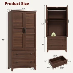 Armoire Wardrobe Closet With 2 Drawers,72" Wooden Tall Clothing Wardrobe Cabinet With Hanging Rod, Armoire With Doors Adjustable Shelves For Bedroom -Baxton Studio Sale Shop GUEST 1c47ee6c 084a 4f4f bbd7 47367891a263