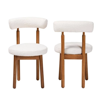 Baxton Studio 2pc Edric Boucle Fabric And Wood Dining Chair Set 9 Baxton Studio 2pc Edric Boucle Fabric And Wood Dining Chair Set - Image 9