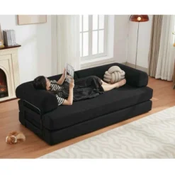 DIY Modular Convertible Sleeper Sofa Bed, 4-in-1 Foldable Sofa With Moveable Arms, Soft Foam Support Sofa With Corduroy Cushion-Coolbibila