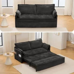 NicBex Convertible Pull Out Sofa Bed Loveseat Couch With Charging Ports & Side Storage,Chenille Fabric Sleeper Sofa For Living Room,Bedroom,Black59.5"