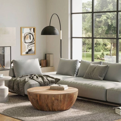 WyndenHall Keystone Drum Coffee Table Natural: Mango Wood, Modern Industrial Style, No Assembly Required 1 WyndenHall Keystone Drum Coffee Table Natural: Mango Wood, Modern Industrial Style, No Assembly Required