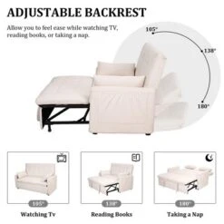Modern 61" Large-Size Fabric Sofa Bed With Adjustable Backrest, Storage Pockets, Reinforced Iron Frame, Ideal For Bedroom, Apartment, Dorm -Baxton Studio Sale Shop GUEST 1d20d4a9 991a 494b 94b8 ae56ae750a52