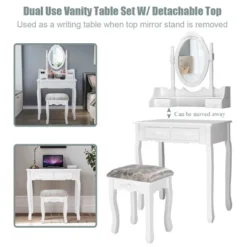 Costway Vanity Wood Makeup Dressing Table Stool Jewelry Desk 4 White -Baxton Studio Sale Shop GUEST 1d4c6891 3d4b 4dae b23d 01011533f560