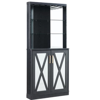 Home Source Grey Wash Corner Bar Cabinet With Mirrored Panels 12 Home Source Grey Wash Corner Bar Cabinet With Mirrored Panels - Image 12