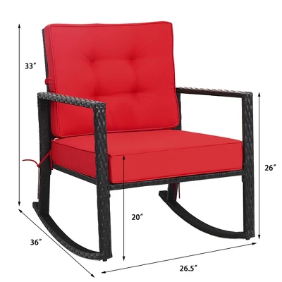 Costway Patio Rattan Rocker Chair Outdoor Glider Wicker Rocking Chair Cushion Lawn Red 1 Costway Patio Rattan Rocker Chair Outdoor Glider Wicker Rocking Chair Cushion Lawn Red