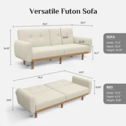 Dyonery Futon Sofa Bed, Convertible Extra Large Size Sleeper Sofa With Adjustable Backrest, Mid Century Modern Loveseat Couch