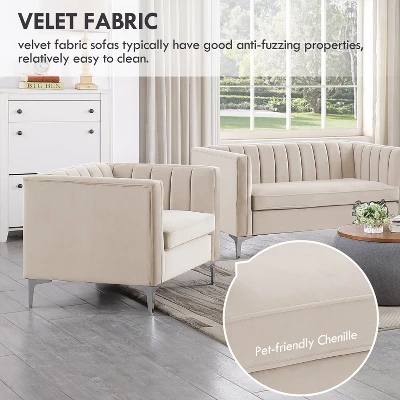 55 In. Wide Mid-Century Channel Tufted Velvet 2-Seater Sofa Couch Loveseat - Morden Fort 5 55 In. Wide Mid-Century Channel Tufted Velvet 2-Seater Sofa Couch Loveseat - Morden Fort - Image 5