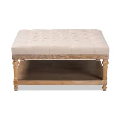 Kelly Linen Fabric Upholstered Wood Cocktail Ottoman - Baxton Studio
