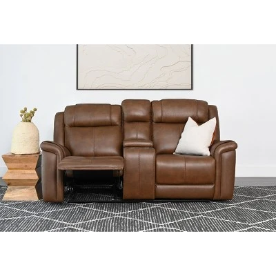 Gilbert Leather Manual Reclining Loveseat Brown - Abbyson Living 1 Gilbert Leather Manual Reclining Loveseat Brown - Abbyson Living