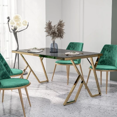 Jalama Glam Glass Top Gold Frame Dining Table - HOMES: Inside + Out 1 Jalama Glam Glass Top Gold Frame Dining Table - HOMES: Inside + Out