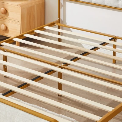 Classic Upholstered Platform Bed With Buckle Backrest, Metal Frame And Solid Wood Ribs-ModernLuxe 6 Classic Upholstered Platform Bed With Buckle Backrest, Metal Frame And Solid Wood Ribs-ModernLuxe - Image 6