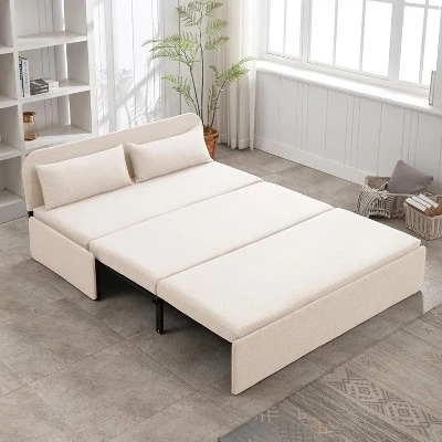 Mjkone Queen Size Pull Out Sofa Bed, 2-in-1 Modern Pull Out Linen Sleeper Sofa Couch