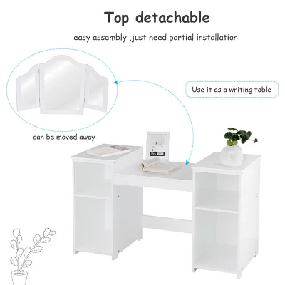 Costway Vanity Table Set Makeup Dressing Kids Girls Study Table Tri Folding Mirror 6 Costway Vanity Table Set Makeup Dressing Kids Girls Study Table Tri Folding Mirror - Image 6