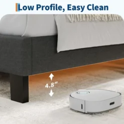 King Bed Frame Platform Bed With Adjustable Headboard, Linen Fabric Upholstered And Wooden Slats Support, Easy Assembly, Dark Grey -Baxton Studio Sale Shop GUEST 1f75e37f f379 43c8 b852 45c764cf9510