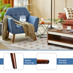 Costway Modern Tufted Fabric Accent Chair Upholstered Armchair With Rubber Wood Legs Blue/Grey -Baxton Studio Sale Shop GUEST 1f93a822 e96d 47f4 99a9 220632a48185