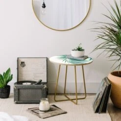 Round Anita's & Bella's Artwork Palm Leaves Green Vibes Side Table Green/Gold - Deny Designs -Baxton Studio Sale Shop GUEST 1fd5adab d186 4387 bbae 564460886e75
