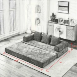 Floor Sofa Bed Chenille Upholstered Sofa Convertible Folding Mattress Couch Sleeper Sofa, Beige/Black/Green/Blue - ModernLuxe -Baxton Studio Sale Shop GUEST 1fe80e9a c81c 47a4 a060 c7915381def6