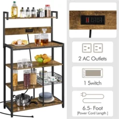 Yaheetech 5-Tier 56" H Baker’s Rack With Wire Basket & Power Outlets, Rustic Brown 10 Yaheetech 5-Tier 56" H Baker’s Rack With Wire Basket & Power Outlets, Rustic Brown -Baxton Studio Sale Shop GUEST 200ccec3 1ded 4b9a bb41 b04f39866526