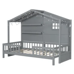 Twin Size House Bed With Shelves, Platform Bed With Window And Sparkling Light Strip On The Roof 4W - ModernLuxe -Baxton Studio Sale Shop GUEST 2022ce77 28ff 4a49 9441 c86e04dbf2a6