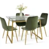 Mona+Bingo 5 Piece Gold Rectangular Clear Tempered Transparent Glass Table With 4 Upholstered Side Chairs-Maison Boucle
