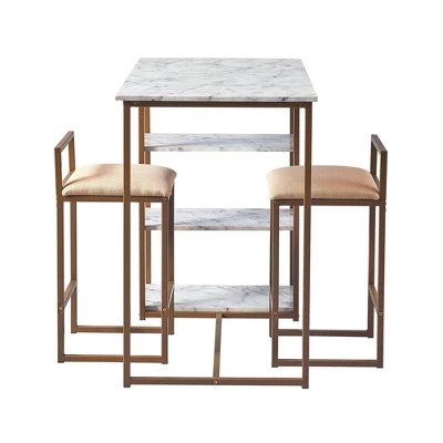 Marmo Breakfast Table Dining Set With Faux Marble Top Brass - Teamson Home