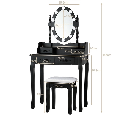 Tangkula Make-Up Vanity Table Dresser Set W/LED Light, Black Brown White 3 Tangkula Make-Up Vanity Table Dresser Set W/LED Light, Black Brown White - Image 3
