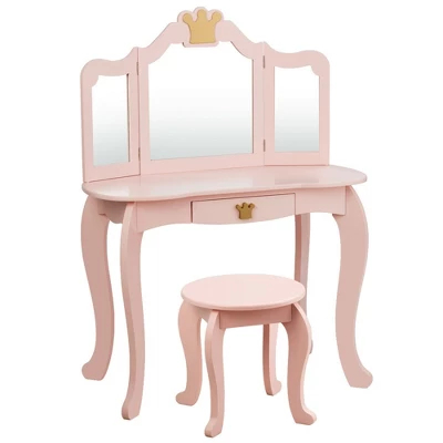 Costway Kids Makeup Dressing Table Chair Set Princess Vanity & Tri-folding Mirror 8 Costway Kids Makeup Dressing Table Chair Set Princess Vanity & Tri-folding Mirror - Image 8